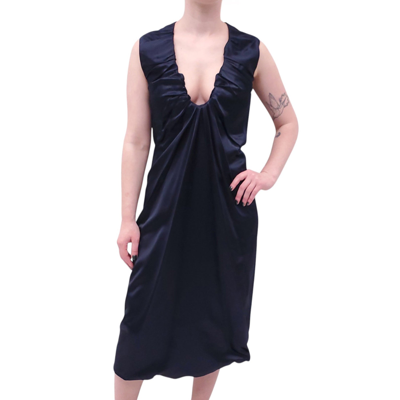 BOTTEGA VENETA NAVY SATIN DRESS - SIZE 42