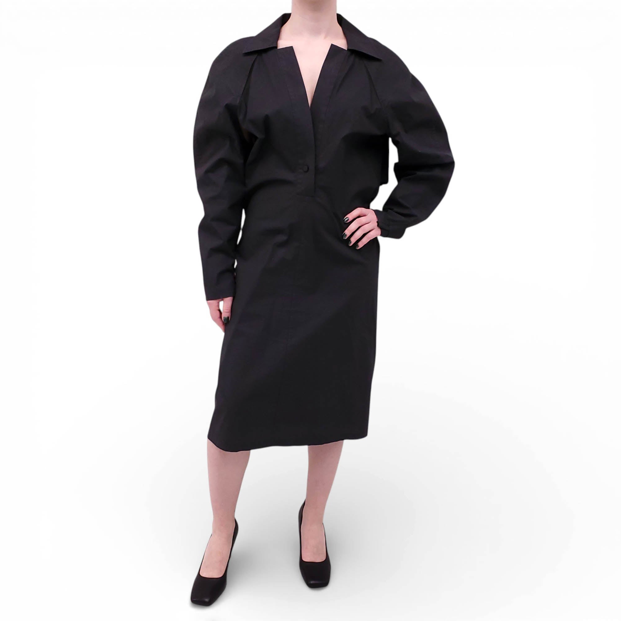 BOTTEGA VENETA BLACK TUNIC OPEN BACK LONG SLEEVE DRESS - SIZE 44