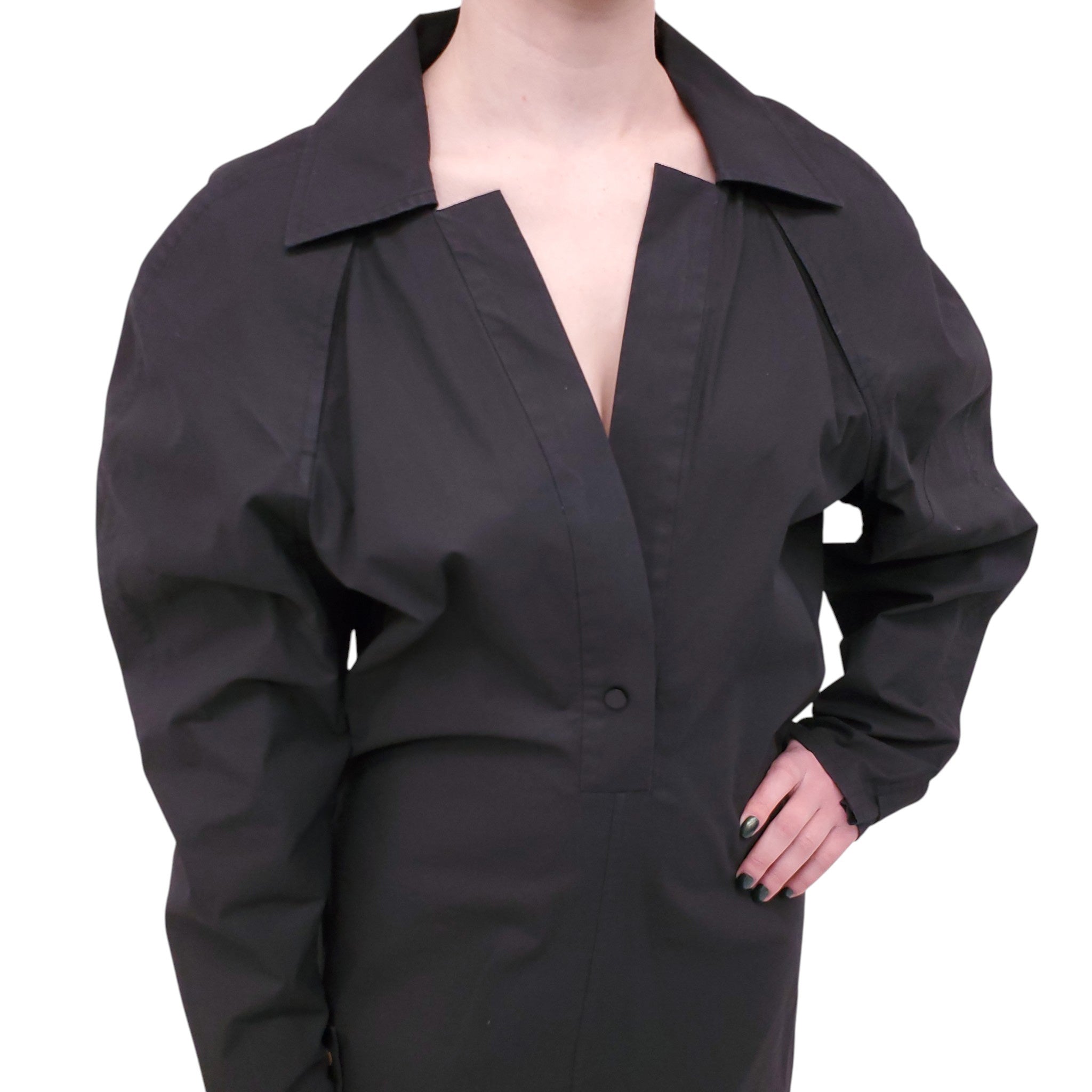 BOTTEGA VENETA BLACK TUNIC OPEN BACK LONG SLEEVE DRESS - SIZE 44