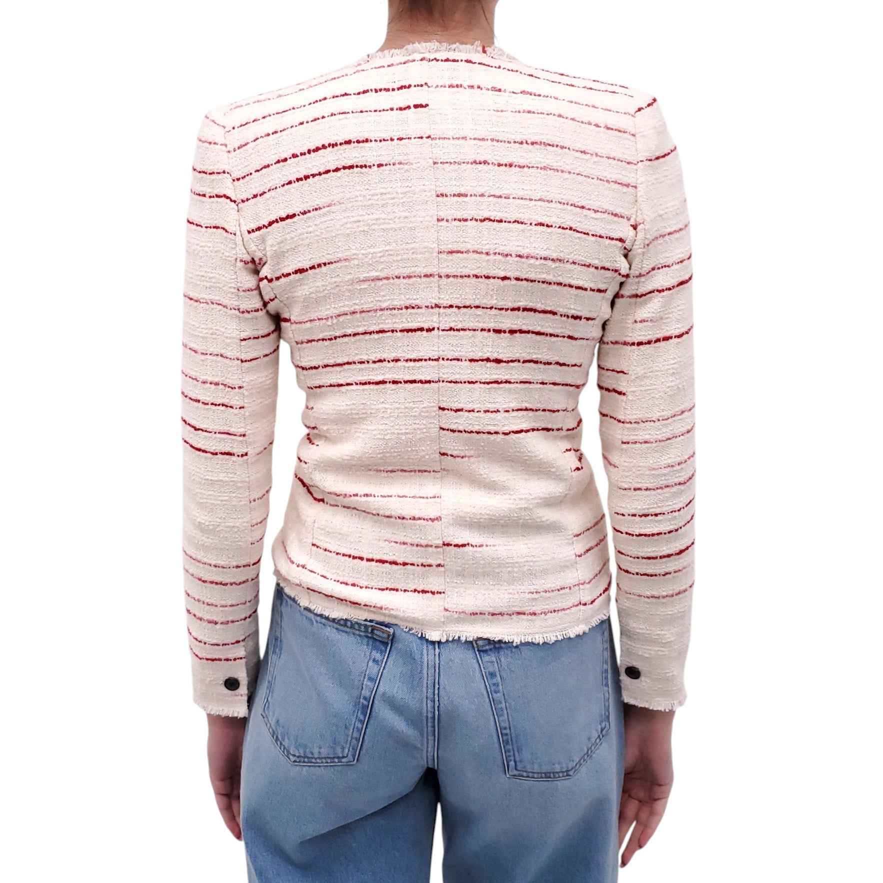 ISABEL MARANT ÉTOILE CREAM AND RED TWEED STRIPED JACKET - SIZE 4