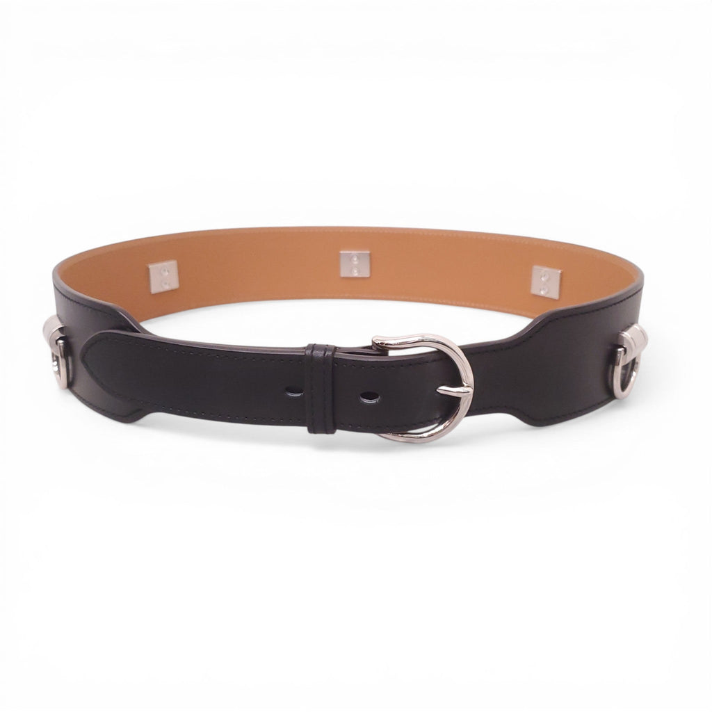 HERMÈS CHAIN DE’ANCRE BLACK LEATHER BELT - SIZE 75