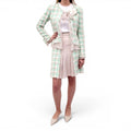 CHANEL MINT GREEN HOUNDSTOOTH TWEED SUIT WITH REMOVABLE CAMILA BROOCHES - SIZE 40