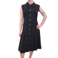 CHANEL BLACK SILK SLEEVELESS BUTTON UP PLEATED DRESS - SIZE 40