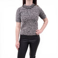LOUIS VUITTON SALT AND PEPPER SHORT SLEEVE KNIT SWEATER WITH BEADS AND LOGO BUTTONS - SIZE XS