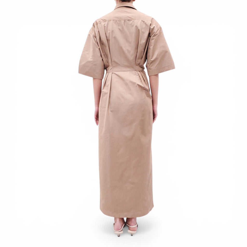 DRIES VAN NOTEN KHAKI SHORT SLEEVE TUNIC DRESS WITH CORSET DETAIL - SIZE 40