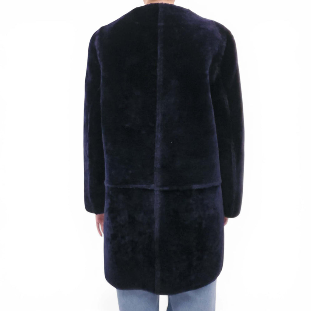 MARNI NAVY REVERSIBLE LEATHER AND SHEARLING COAT - SIZE 40