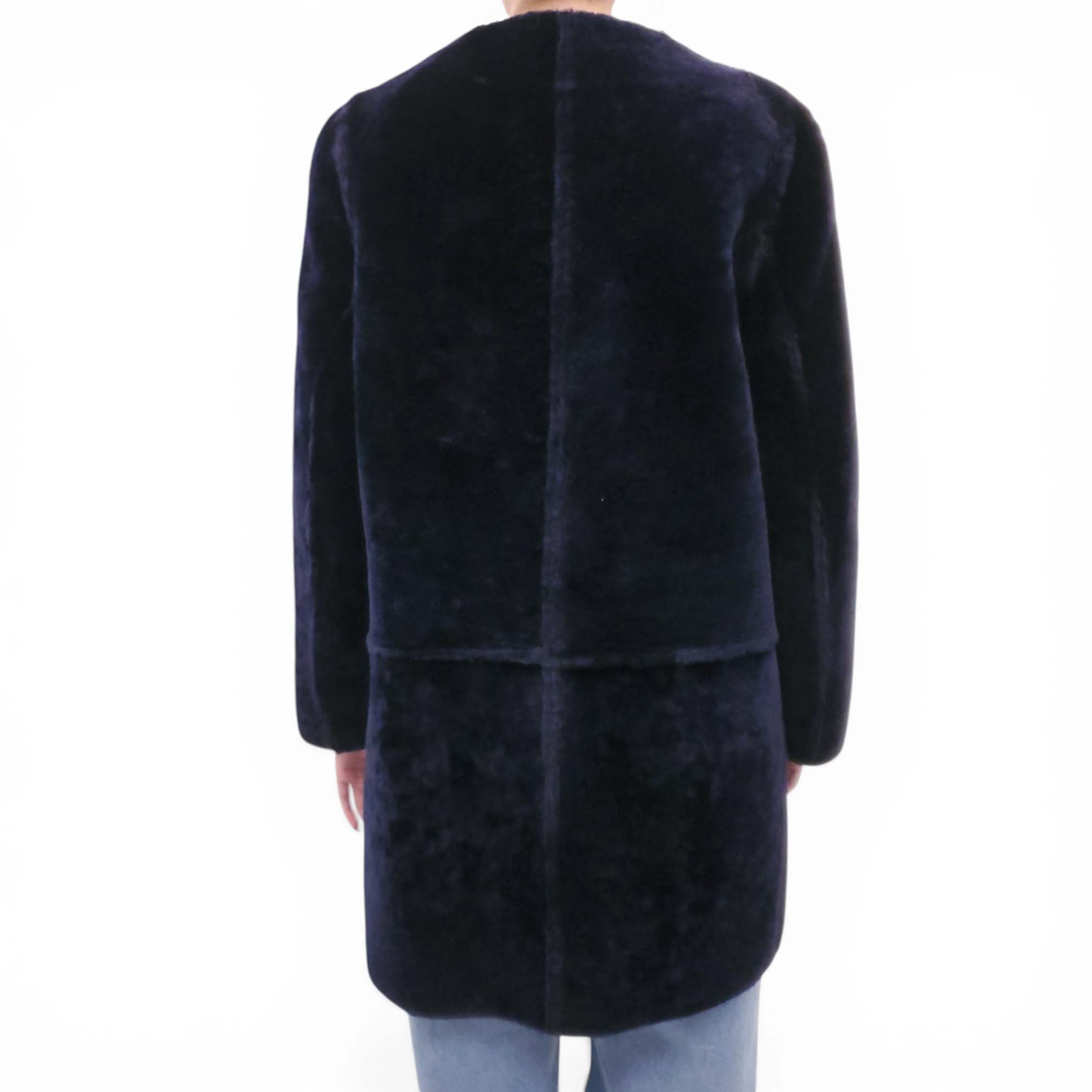 MARNI NAVY REVERSIBLE LEATHER AND SHEARLING COAT - SIZE 40