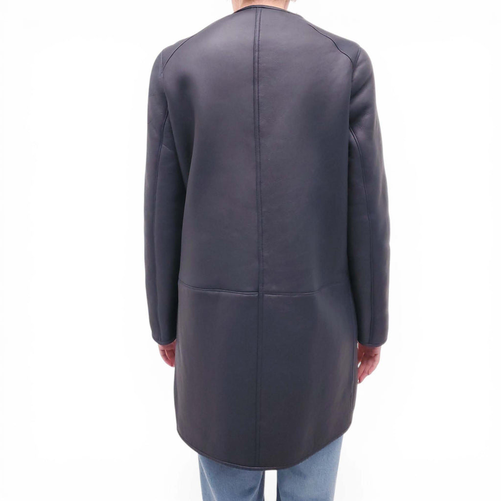 MARNI NAVY REVERSIBLE LEATHER AND SHEARLING COAT - SIZE 40