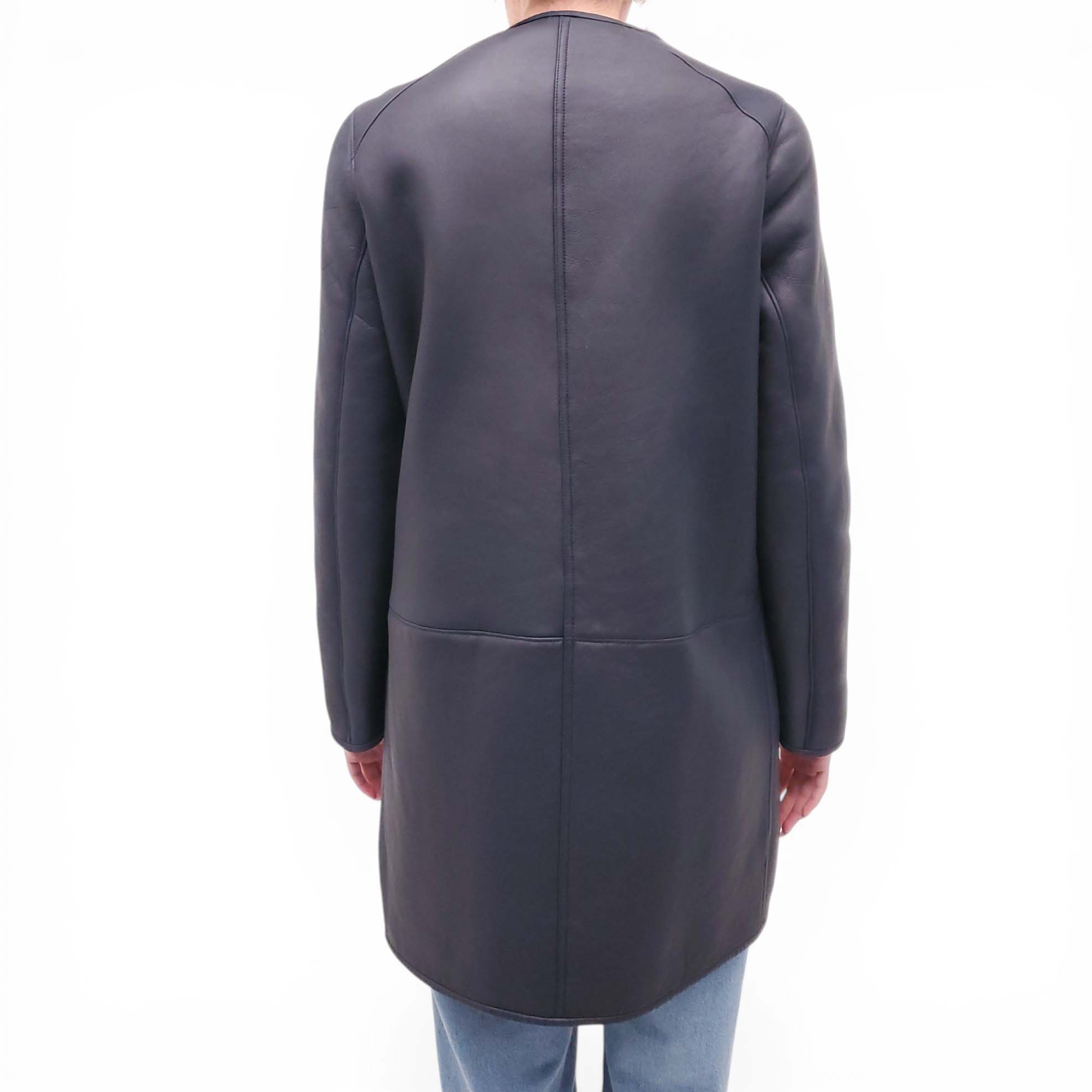 MARNI NAVY REVERSIBLE LEATHER AND SHEARLING COAT - SIZE 40