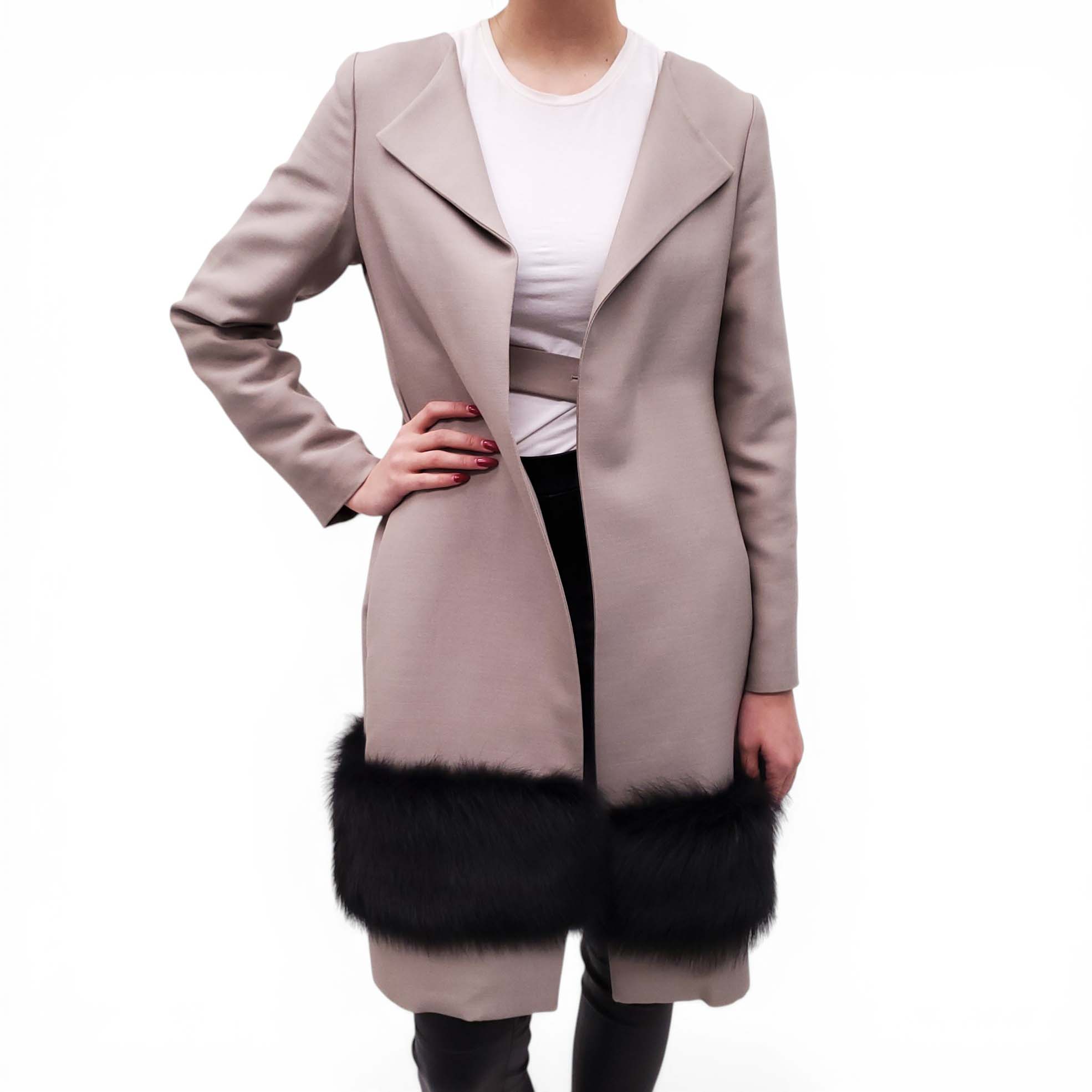 MARNI TAUPE COAT WITH MINK FUR - SIZE 40