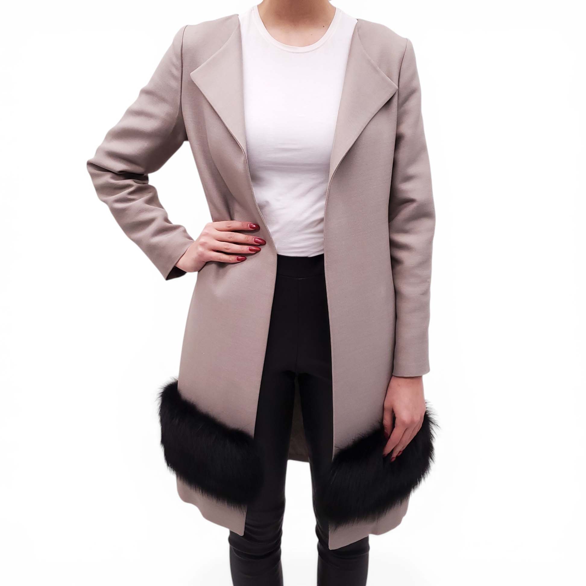 MARNI TAUPE COAT WITH MINK FUR - SIZE 40