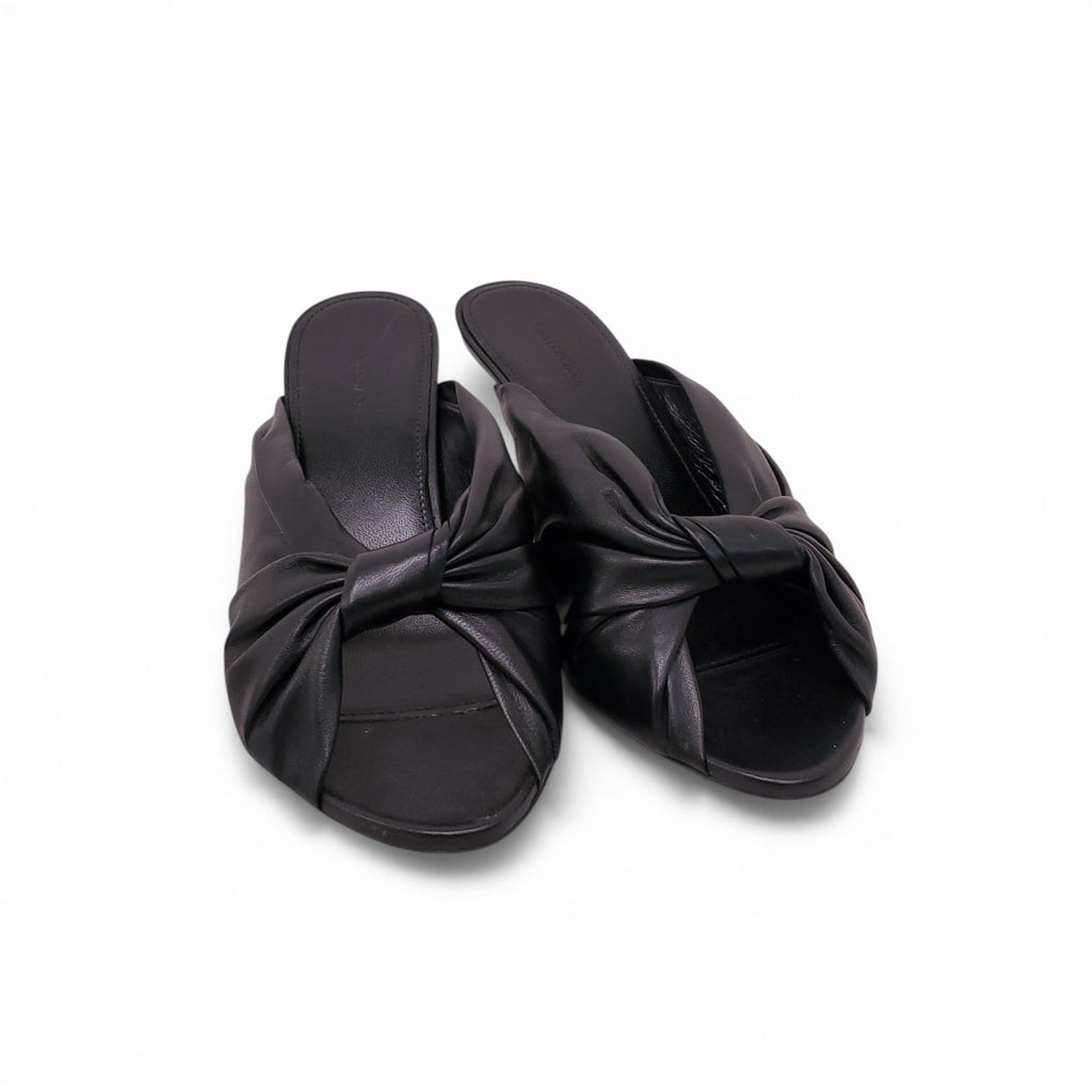 BALENCIAGA BLACK 'DRAPY' BRAIDED MULES - SIZE 36