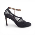 BOTTEGA VENETA BLACK MESH HEELS WITH GOLD CHAIN DETAIL - SIZE 40