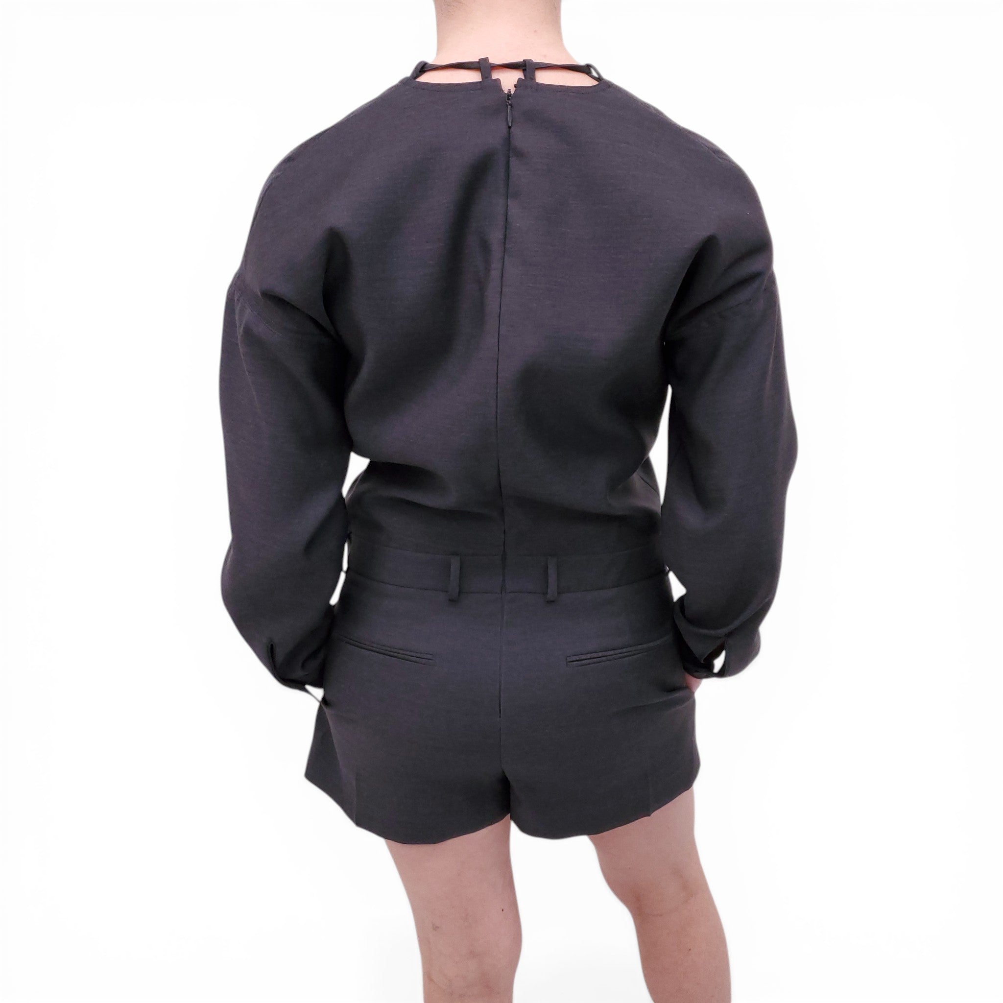 GUCCI GREY ROMPER WITH EMBOSSED LOGO - SIZE 40