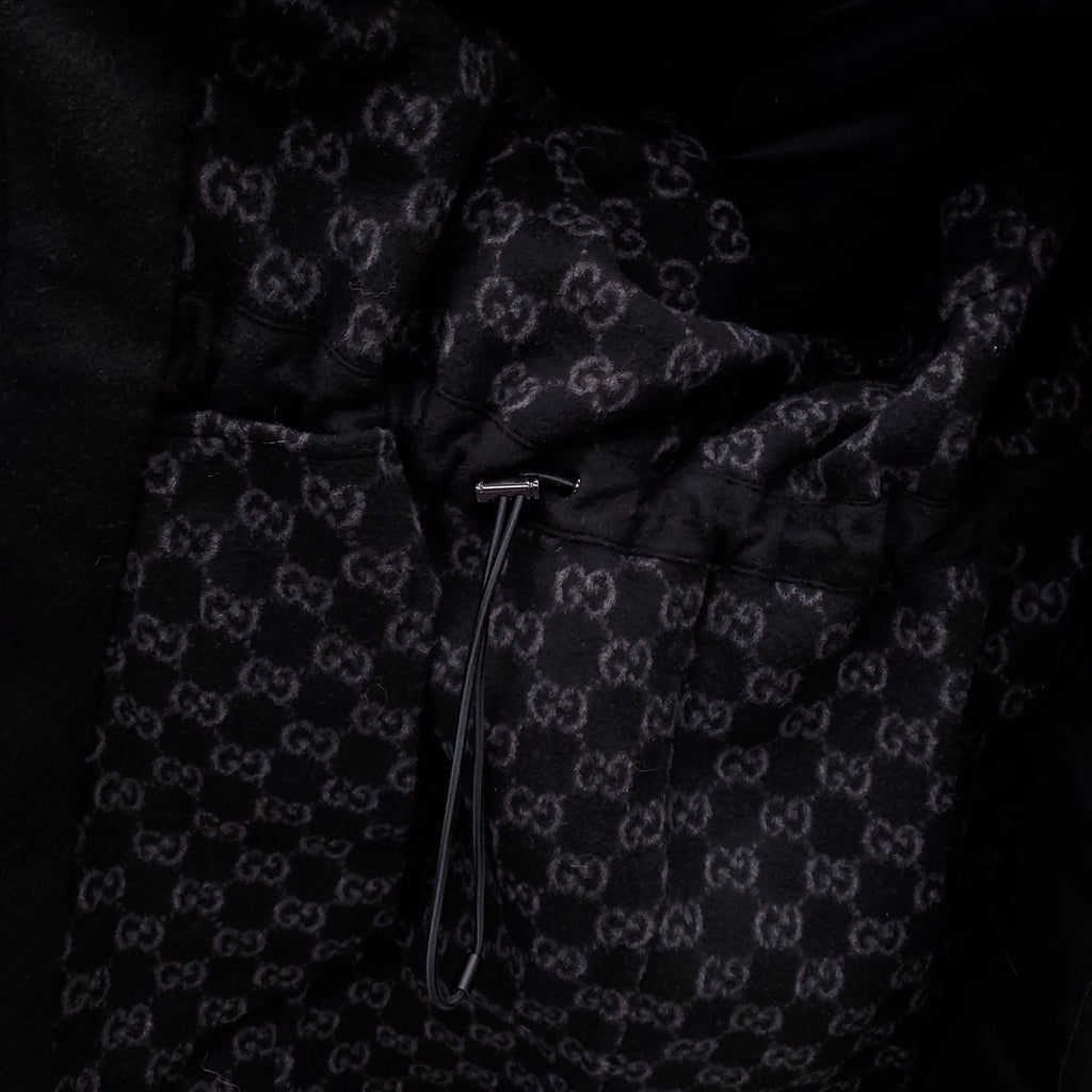 GUCCI BLACK WOOL COAT WITH MONOGRAM LINING - SIZE 38