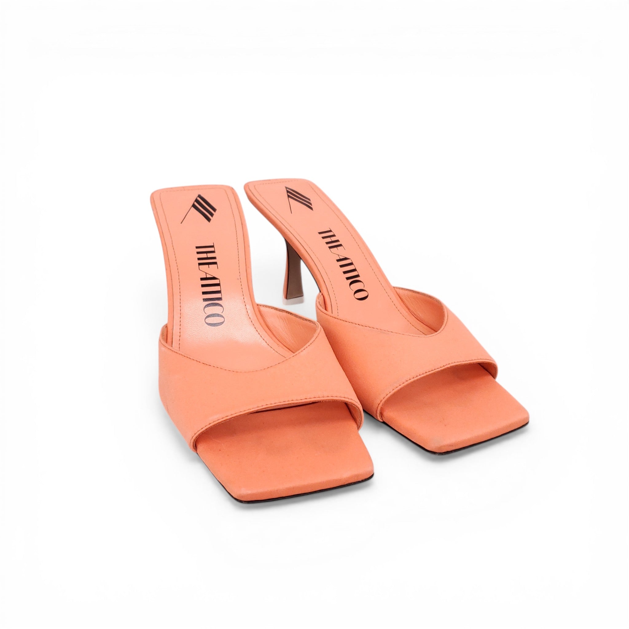 THE ATTICO ORANGE SATIN PEEP TOE MULES - SIZE 39