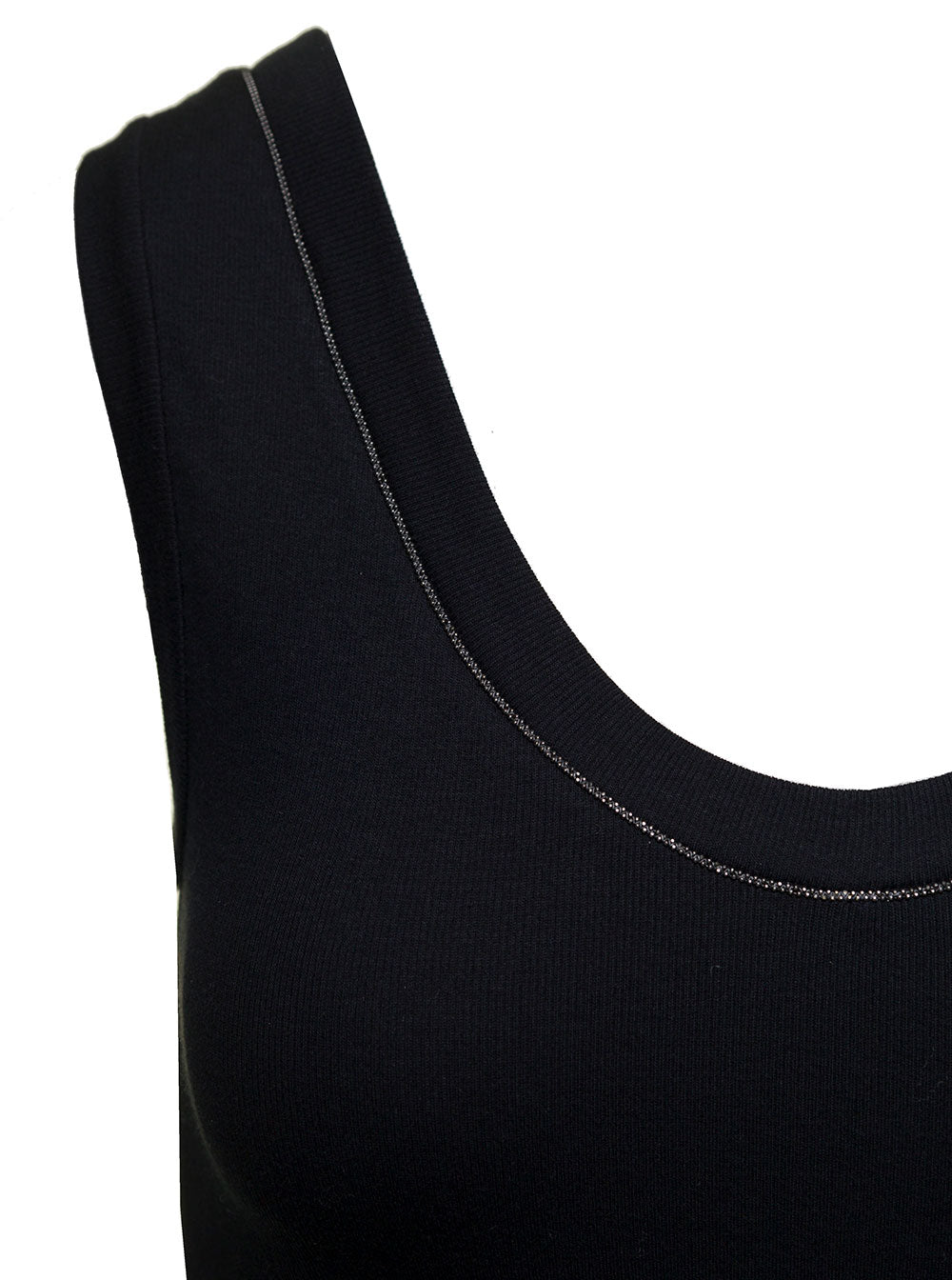 Brunello Cucinelli Women Black Top With Round Neckline And Monile Details In Cotton Women