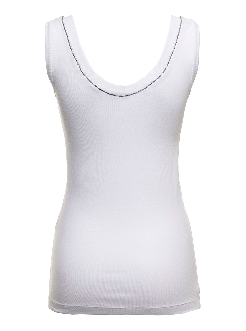 Brunello Cucinelli Women White Top With Round Neckline And Monile Details In Cotton For Women