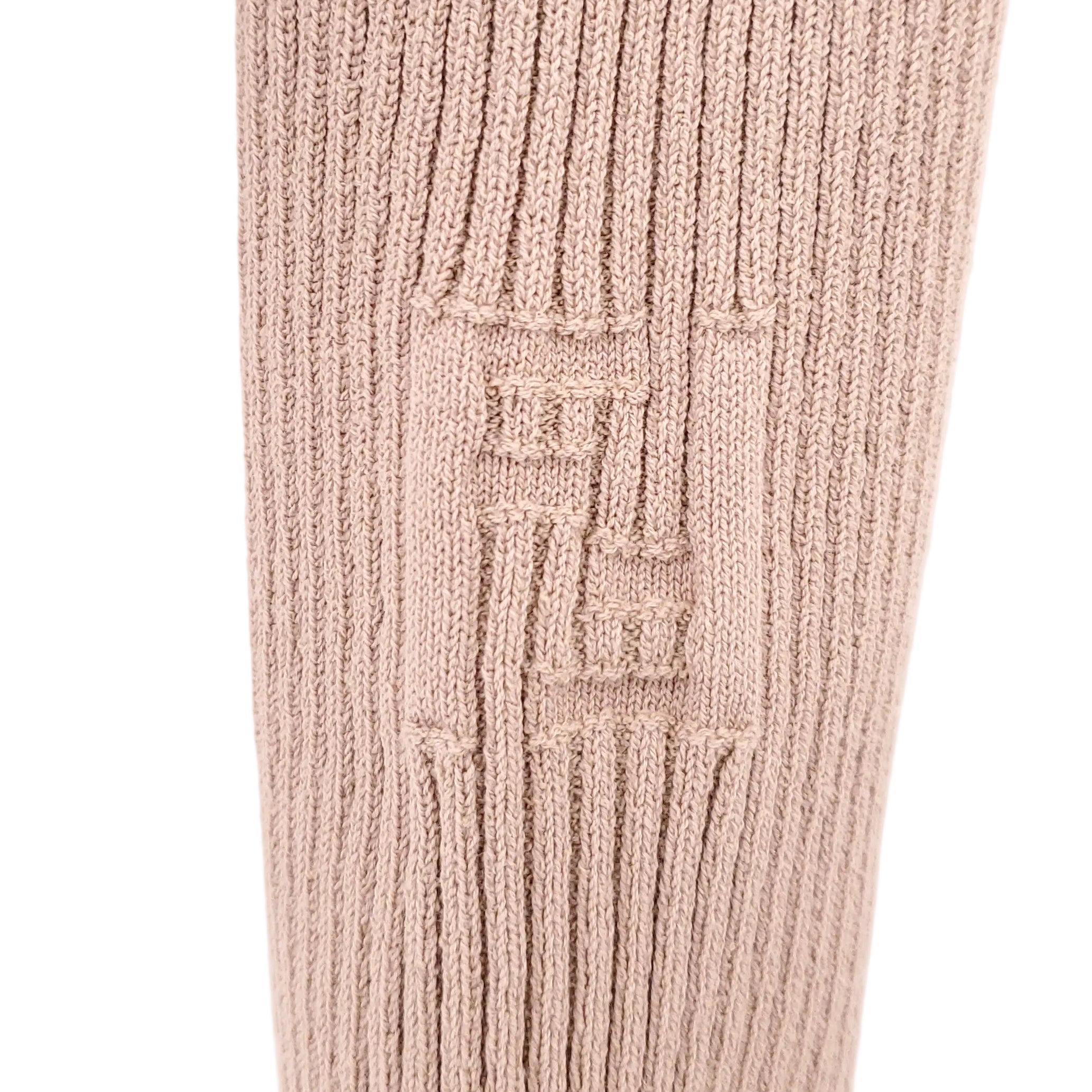 FENDI CAMEL RIBBED CARDIGAN WITH CUT OUT AND LOGO DETAIL - SIZE 36