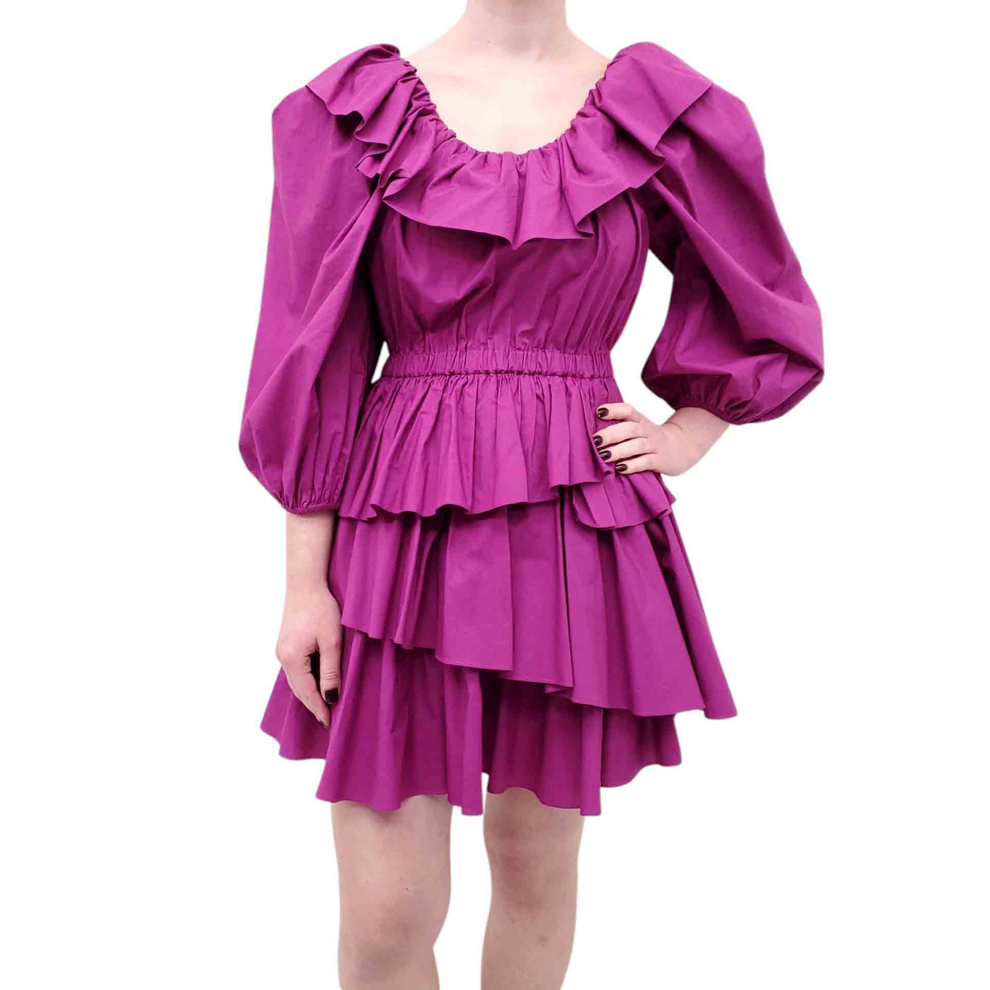 ULLA JOHNSON PURPLE TIERED RUFFLE DRESS - SIZE 2