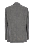 Golden Goose Women Grey Single-Breasted Jacket With Notched Revers And Check Motif All-Over In Virgin Wool For Women