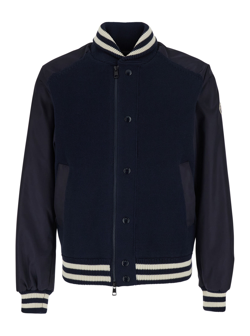 Moncler Men Cardigan Blue With Zip And High Collar In Polyamide Men