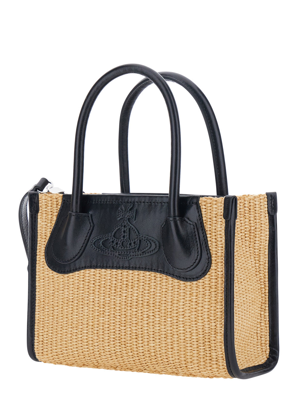 Vivienne Westwood Women 'Troy' Beige Small Handbag With Logo Orb Embossed On The Front And Raffia Effect In Cotton Blend For Women