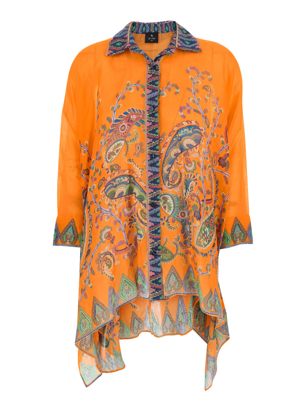 Etro Women Orange Oversized Shirt With Classic Collar And All-Over Print In Ramie For Women