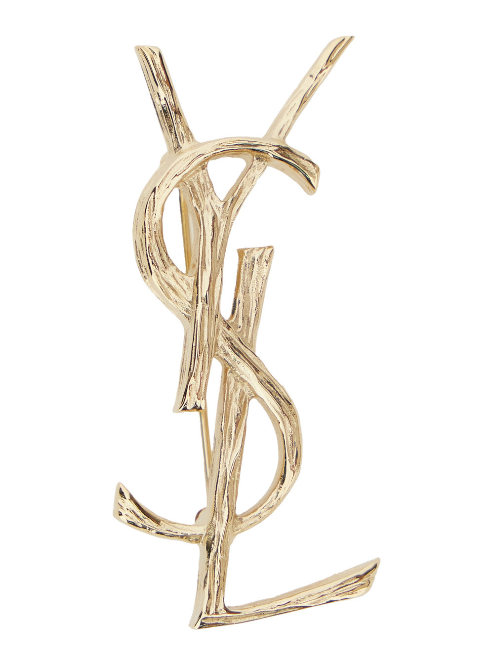Saint Laurent Women Monogram Brooch Textured Brass Satined Leg