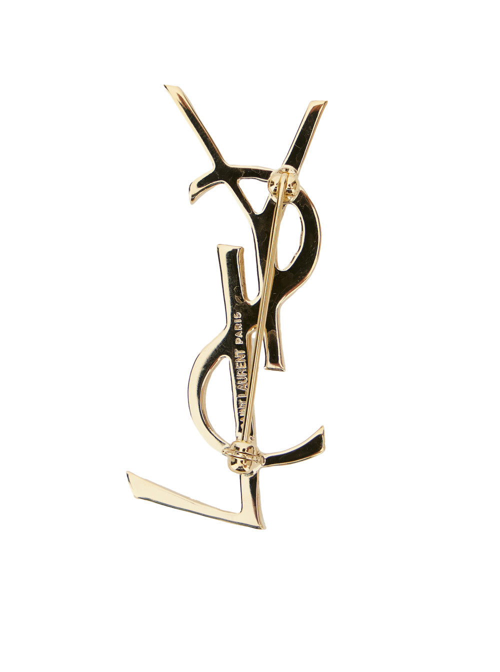 Saint Laurent Women Monogram Brooch Textured Brass Satined Leg