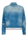 Dsquared2 Men Light Blue Jacket With Logo Band At The Waist And Ripped Design In Denim Men