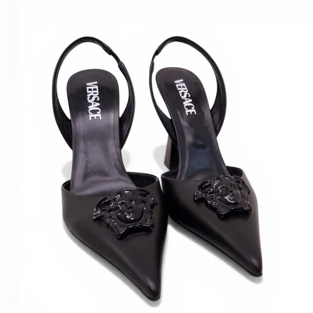 VERSACE BLACK MEDUSA LOGO HEELS - SIZE 39.5