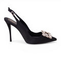 ROGER VIVIER BLACK SLINGBACK HEELS WITH CRYSTAL EMBELLISHMENT - SIZE 40.5