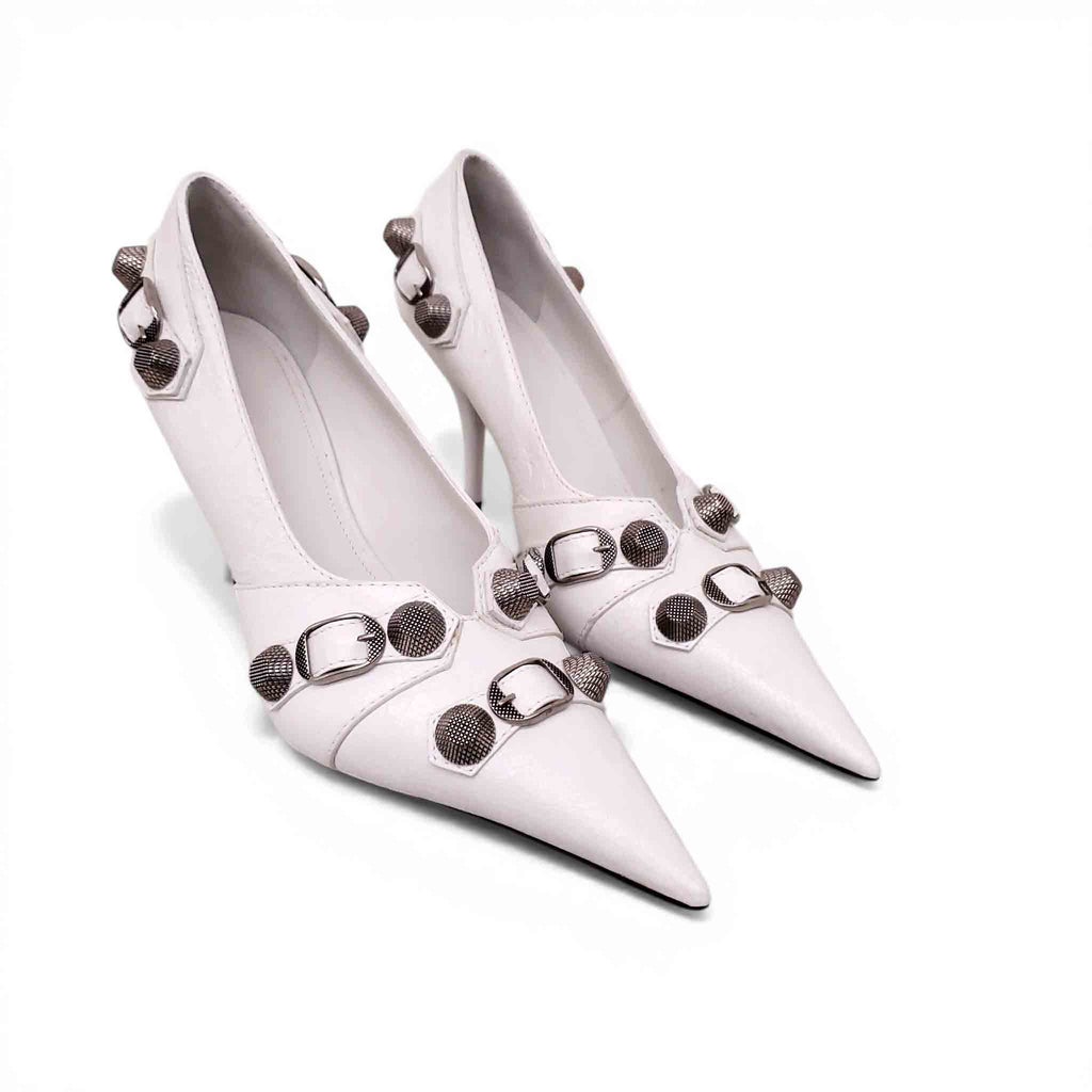 BALENCIAGA WHITE CAGOLE POINTED PUMPS - SIZE 38