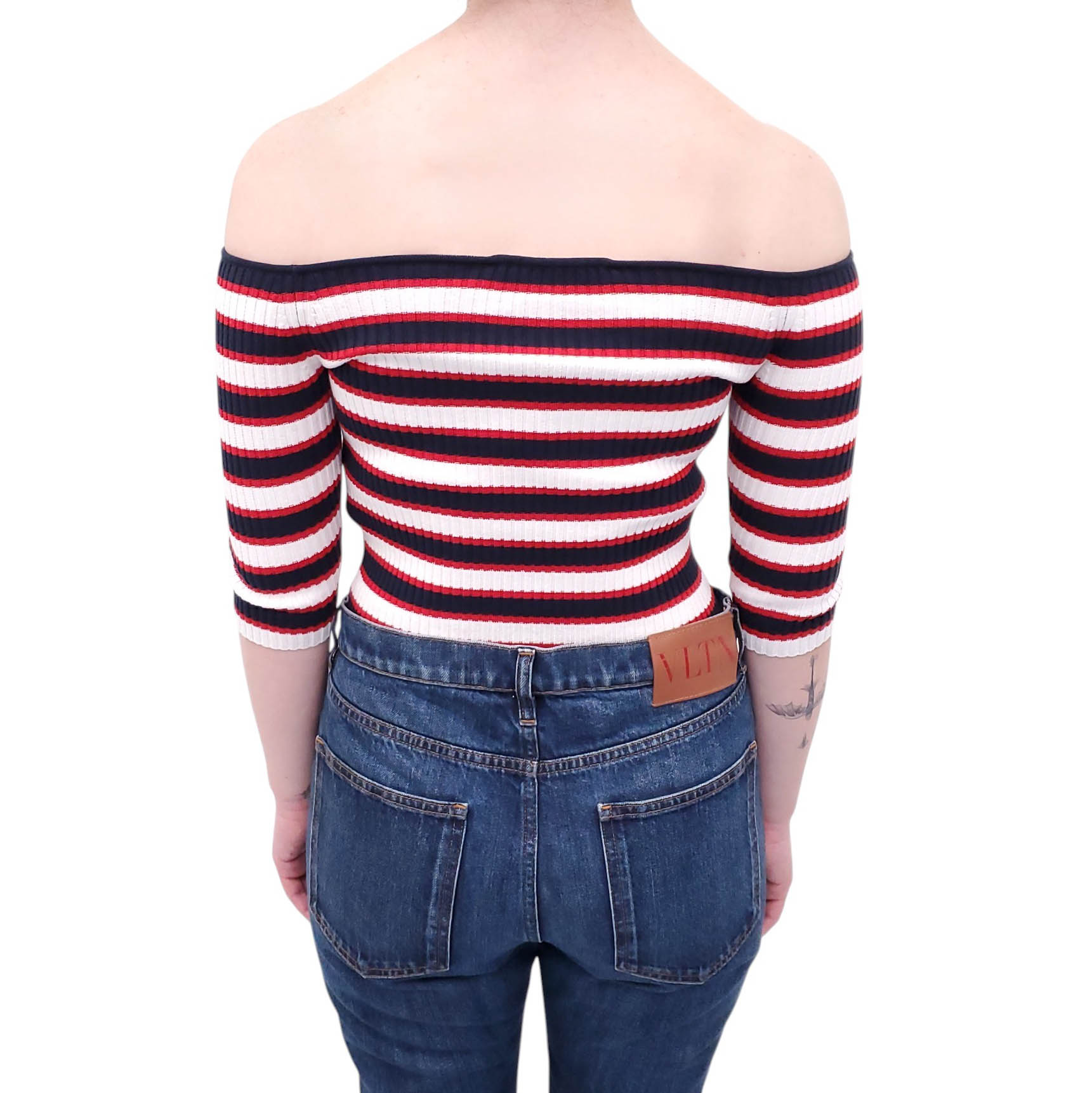 VALENTINO STRIPED RIBBED CROPPED SWEATER - SIZE XS