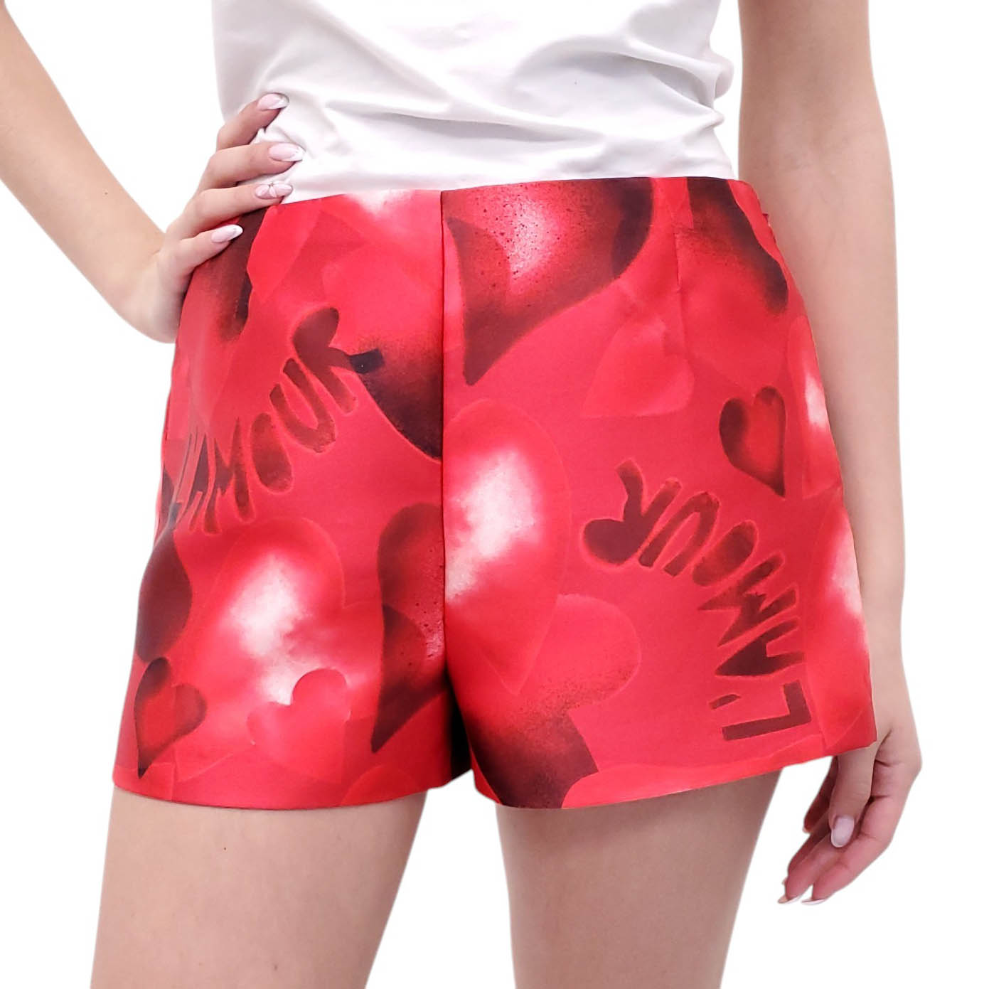 VALENTINO RED 'L'AMOUR' PATTERNED SHORTS - SIZE 42