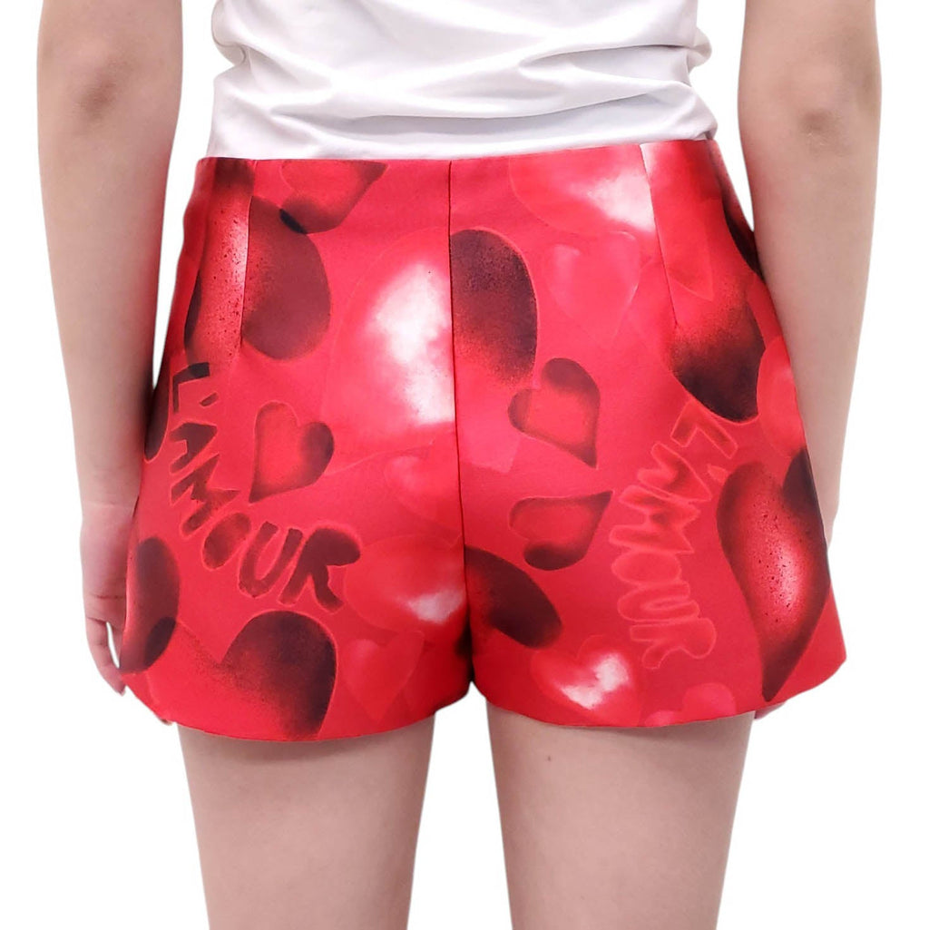 VALENTINO RED 'L'AMOUR' PATTERNED SHORTS - SIZE 42