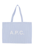 A.P.C. Men 'Diane 2.0' Light Blue Tote Bag With All-Over Striped Motif And Logo Lettering On The Front In Cotton For Men