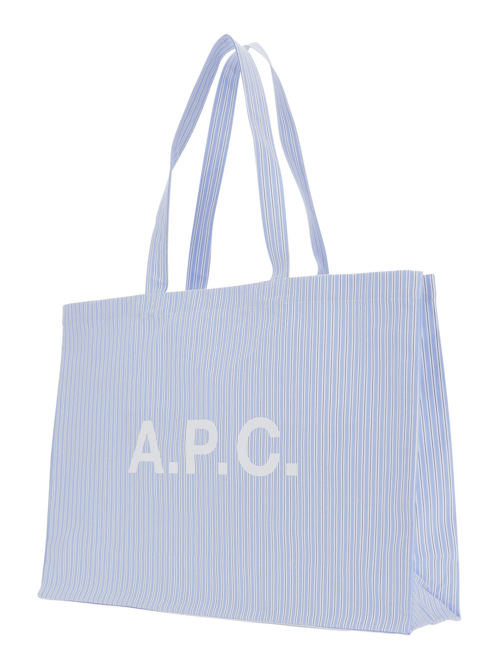 A.P.C. Men 'Diane 2.0' Light Blue Tote Bag With All-Over Striped Motif And Logo Lettering On The Front In Cotton For Men