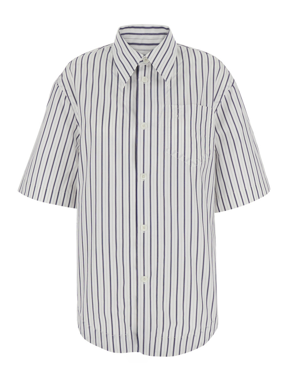 Ami Paris Women White Shirt With Classic Collar And All-Over Striped Pattern In Cotton For Women