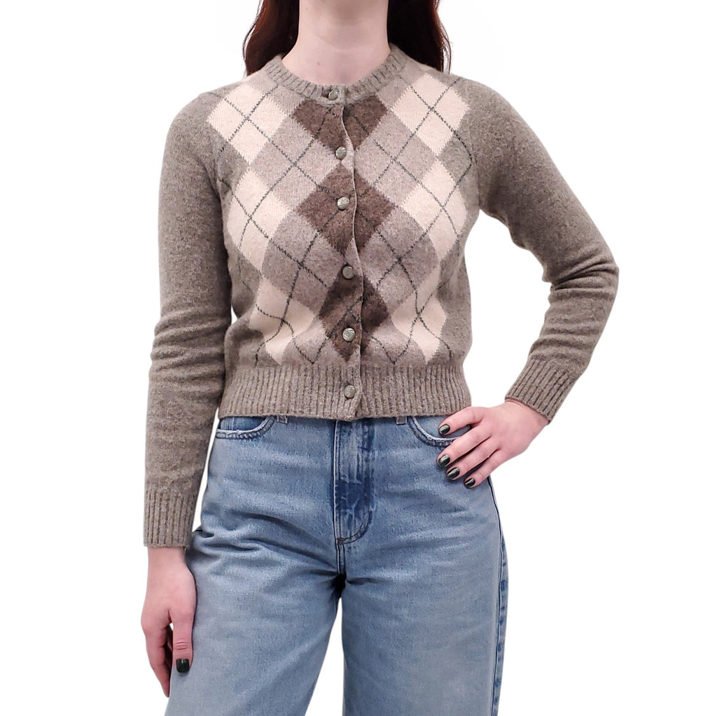 CELINE ARGYLE CARDIGAN WITH TRIOMPHE LOGO BUTTONS  - SIZE XS