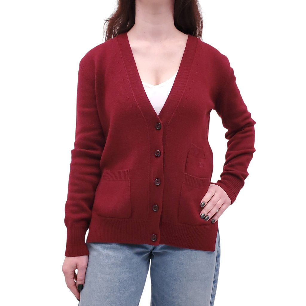 CELINE BURGUNDY CASHMERE DOUBLE POCKET TRIOMPHE CARDIGAN - SIZE S (OVERSIZED)