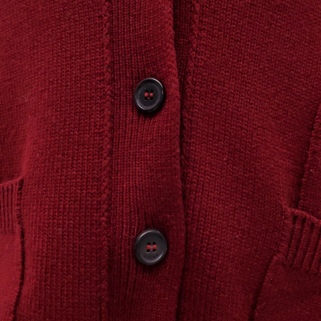 CELINE BURGUNDY CASHMERE DOUBLE POCKET TRIOMPHE CARDIGAN - SIZE S (OVERSIZED)
