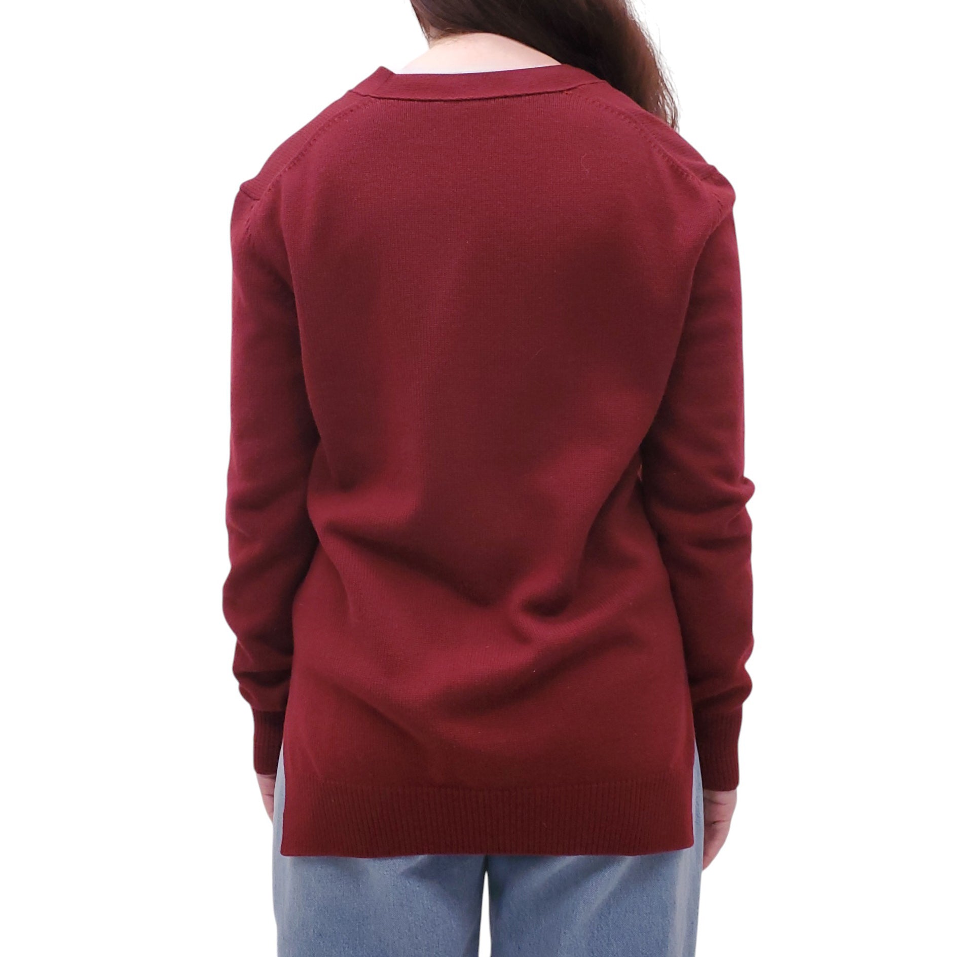 CELINE BURGUNDY CASHMERE DOUBLE POCKET TRIOMPHE CARDIGAN - SIZE S (OVERSIZED)