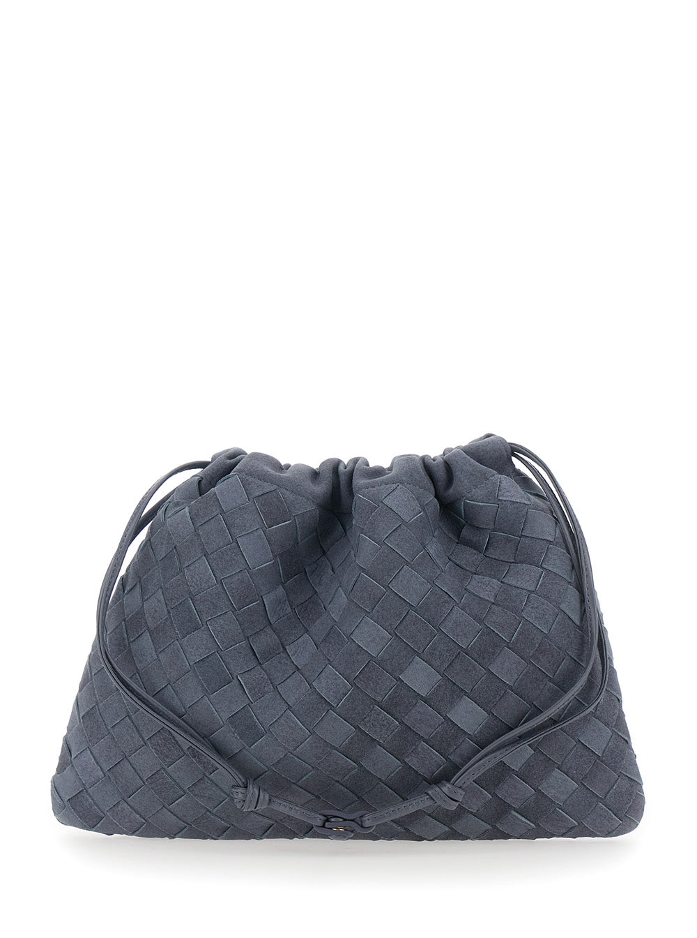 Bottega Veneta Women Blue Shoulder Bag With Drawstring Closure And Intreccio Motif In Suede For Women