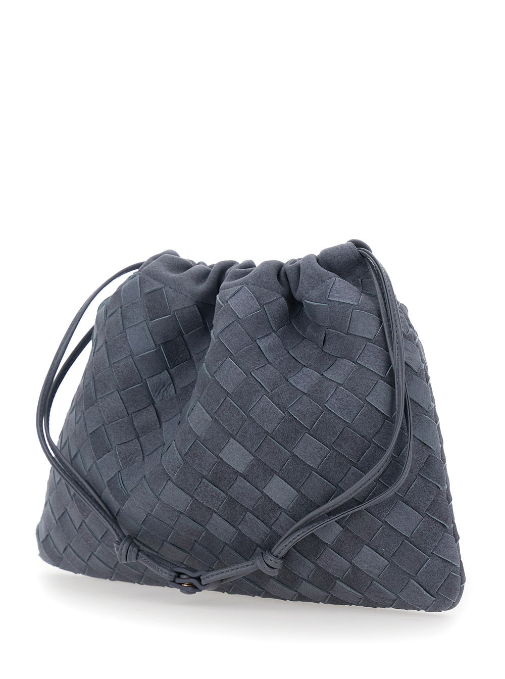 Bottega Veneta Women Blue Shoulder Bag With Drawstring Closure And Intreccio Motif In Suede For Women