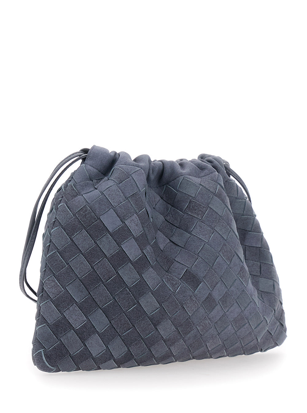 Bottega Veneta Women Blue Shoulder Bag With Drawstring Closure And Intreccio Motif In Suede For Women
