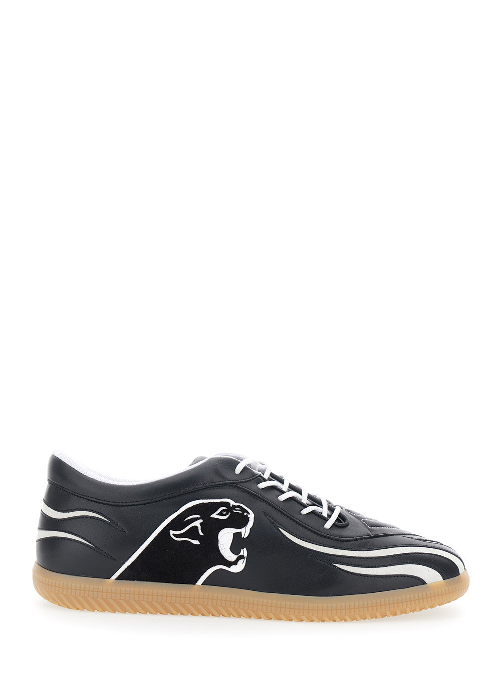 Valentino Garavani Men Black Low Top Sneakers With Panther Patch Detail On The Side And Flame Motif In  Leather For Men