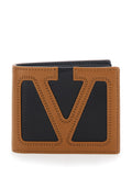 Valentino Garavani Men Brown Bi-Fold Wallet With Contrasting Maxi Vlogo On The Front In Leather For Men