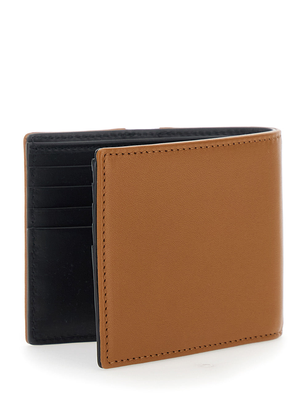 Valentino Garavani Men Brown Bi-Fold Wallet With Contrasting Maxi Vlogo On The Front In Leather For Men